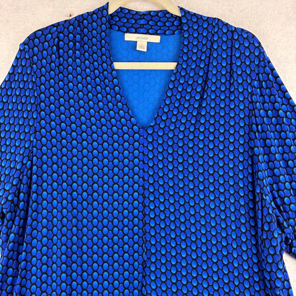 Sejour Short Sleeve Tunic Top Women's 2X Blue Geomectric Print Super Soft Cobalt - Picture 6 of 9